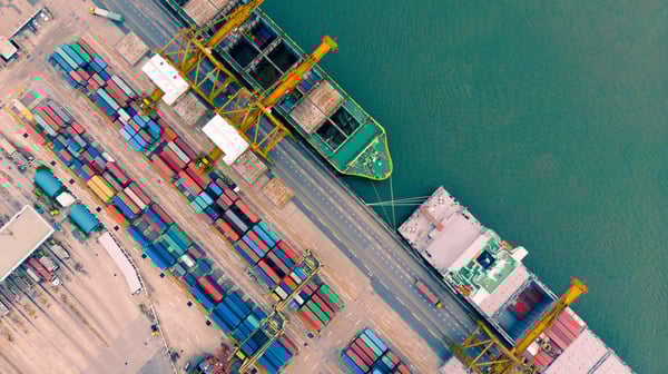 top view of containers ships in yard port